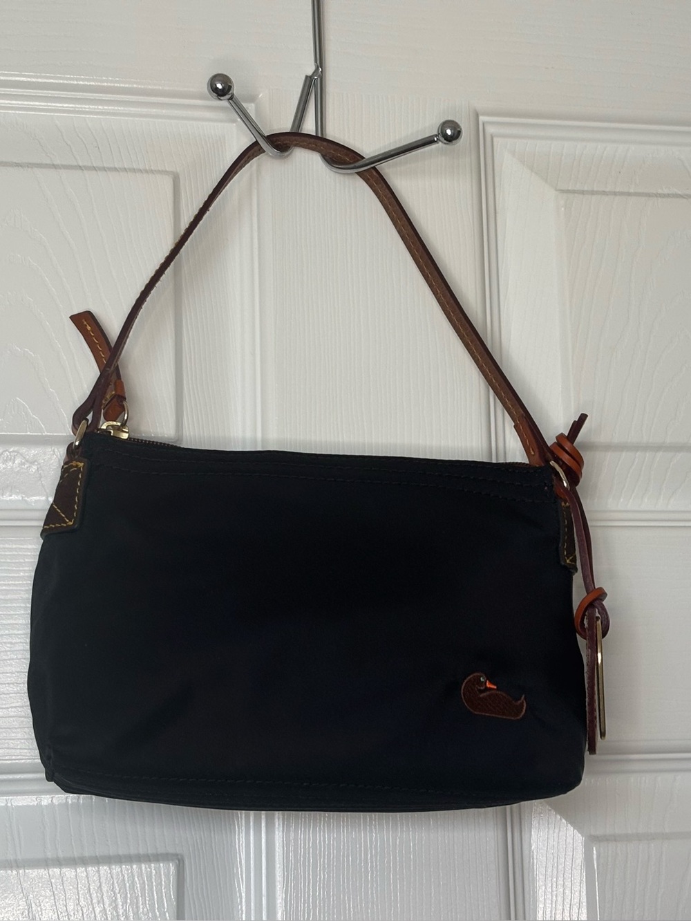 Dooney & Bourke Black Shoulder Bag with Brown Leather Strap